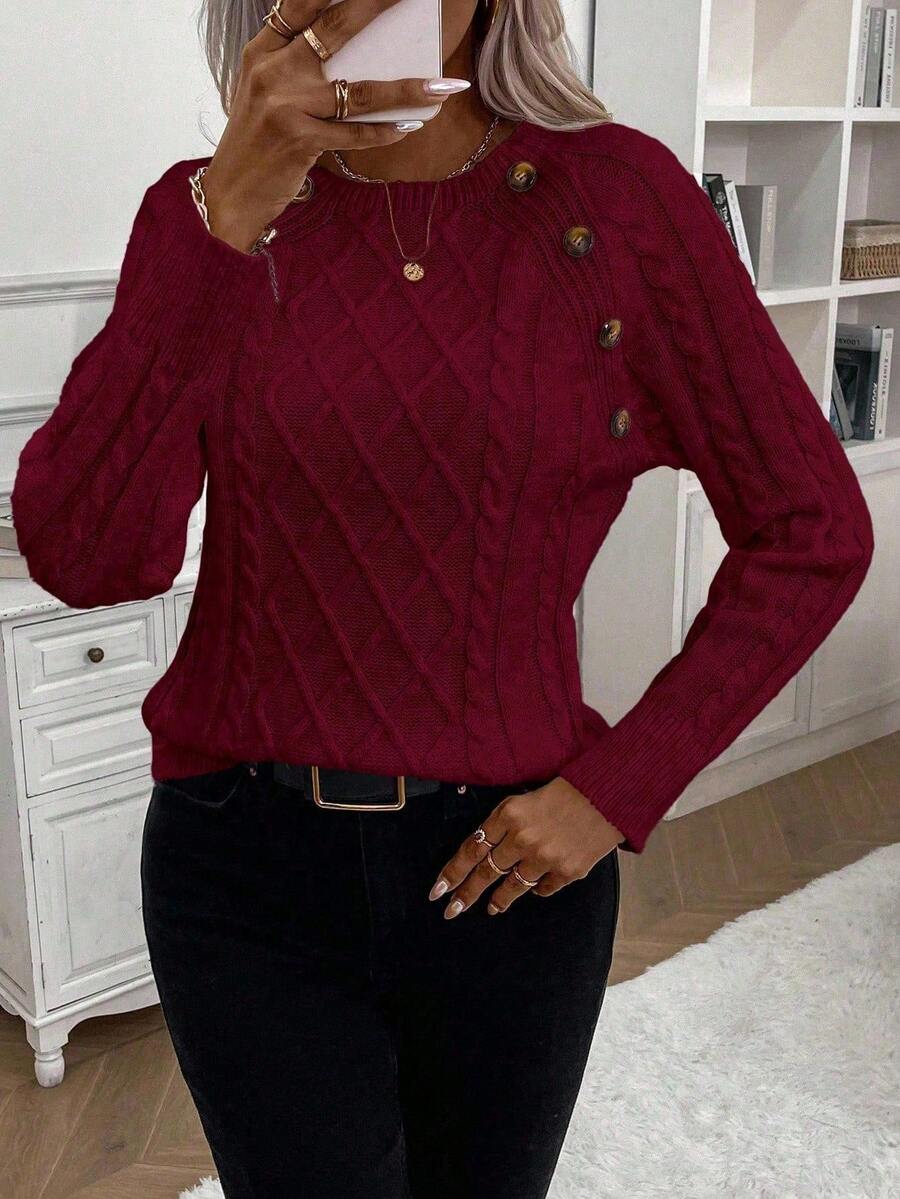 Victoria | Button-Detail Cable Knit Jumper