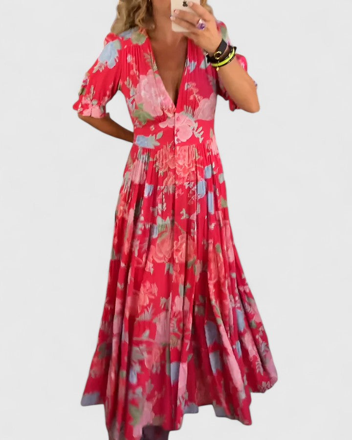 Victoria | Elegant Floral V-neck Dress