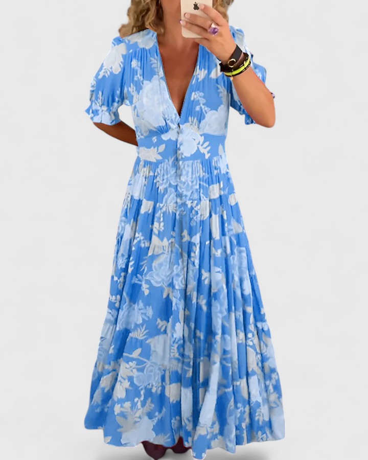 Victoria | Elegant Floral V-neck Dress