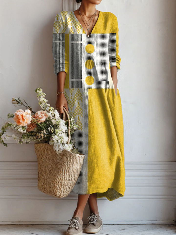 Norde | Patchwork Grid Cotton-Linen Dress