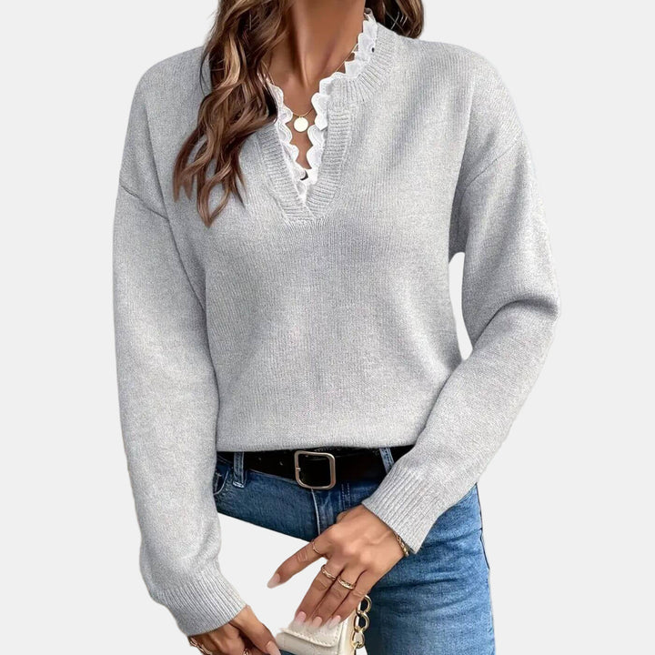 Rhea | Elegant Lace-Collared Sweater