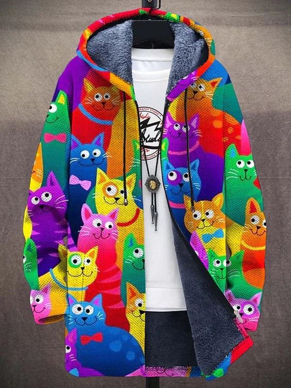Norde™ | Rainbow Cat Print Fleece Coat