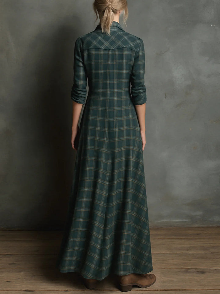 Victoria | Plaid Lapel Single-Breasted Shirt Long Dress