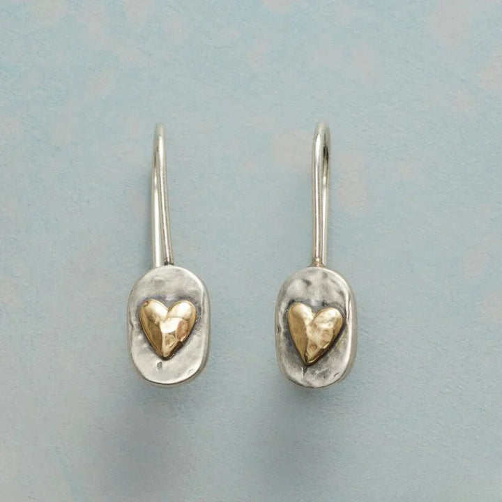 Vintage Silver Earrings with Golden Heart